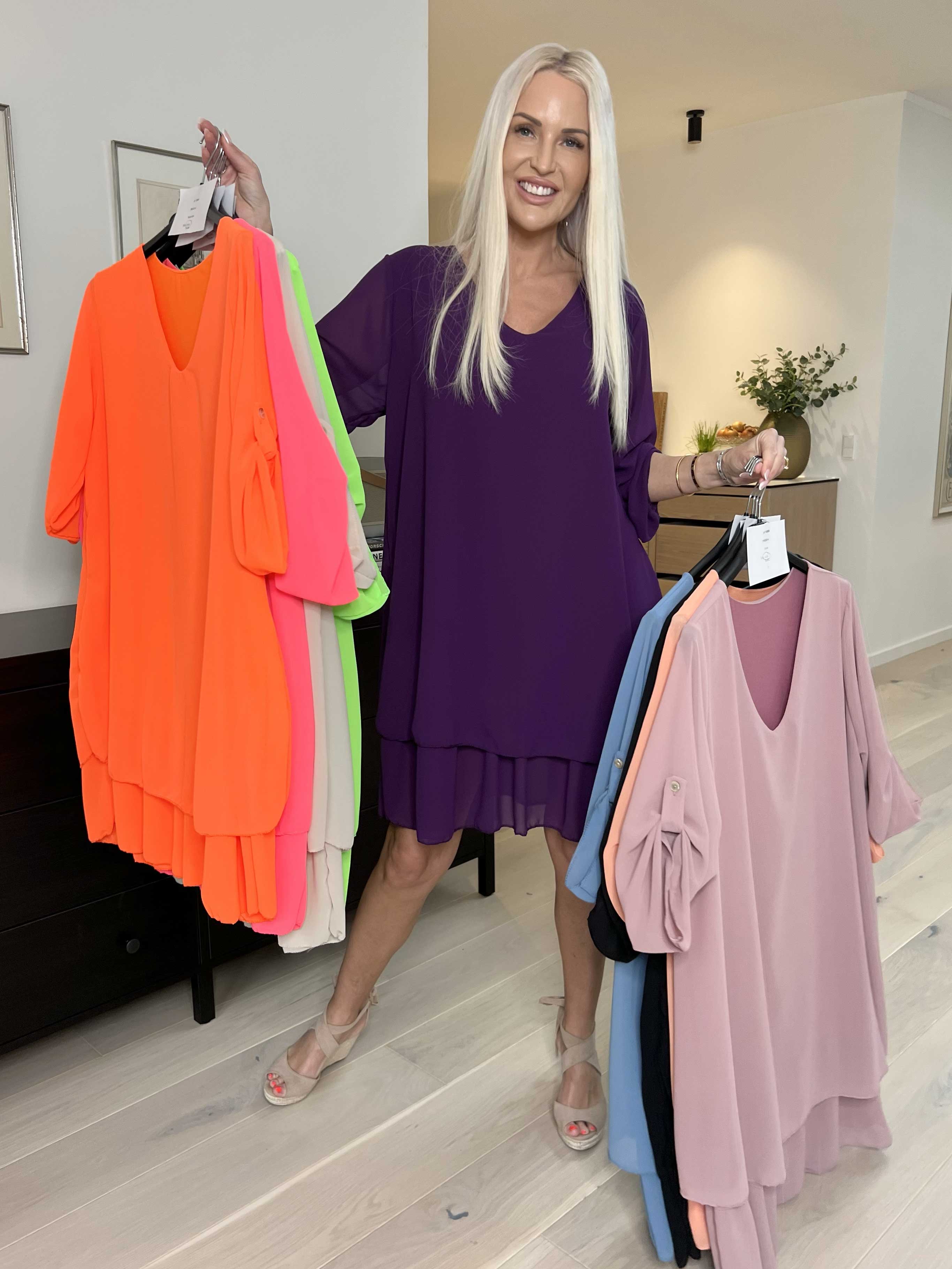 Jill - Chiffon tunikakjole med viskose underkjole